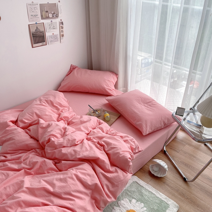 91家纺网 家纺一手货源 找家纺 安莱生活 2021新款全棉水洗棉四件套 玫粉