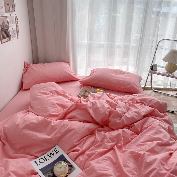 91家纺网 家纺一手货源 找家纺 安莱生活 2021新款全棉水洗棉四件套 玫粉