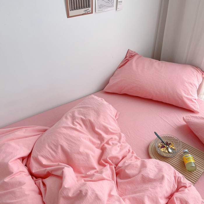 91家纺网 家纺一手货源 找家纺 安莱生活 2021新款全棉水洗棉四件套 玫粉