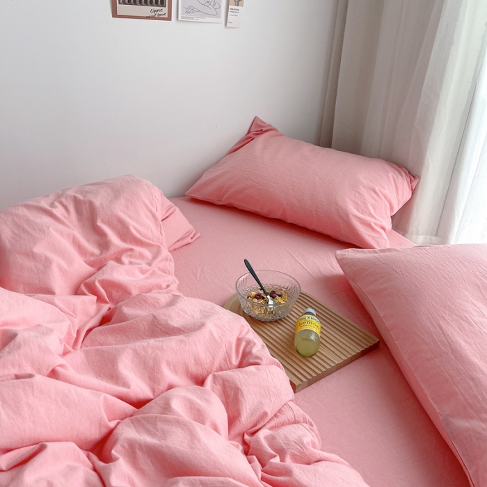 91家纺网 家纺一手货源 找家纺 安莱生活 2021新款全棉水洗棉四件套 玫粉