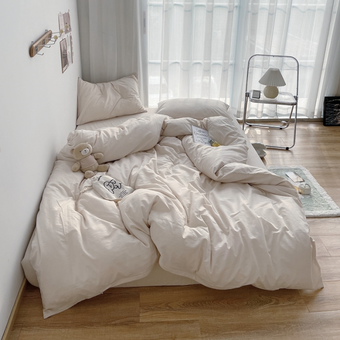 91家纺网 家纺一手货源 找家纺 安莱生活 2021新款全棉水洗棉四件套 米白