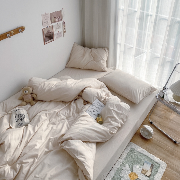 91家纺网 家纺一手货源 找家纺 安莱生活 2021新款全棉水洗棉四件套 米白