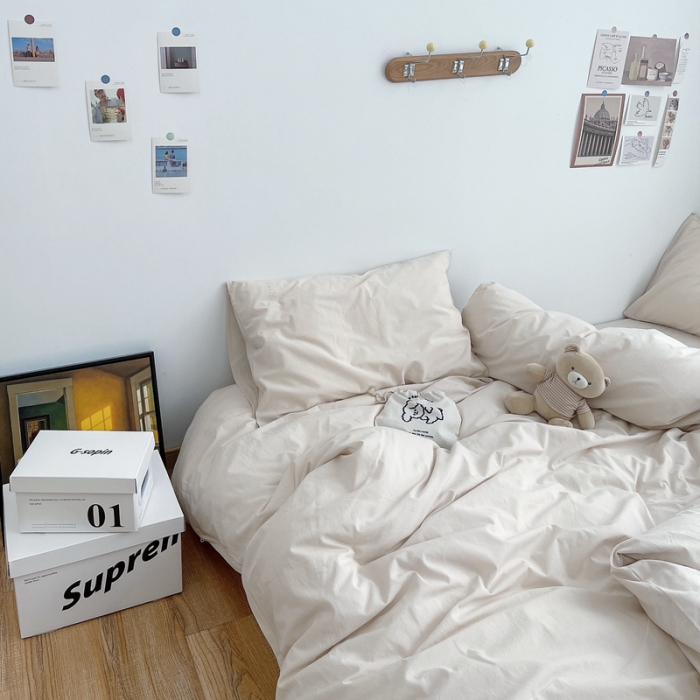 91家纺网 家纺一手货源 找家纺 安莱生活 2021新款全棉水洗棉四件套 米白