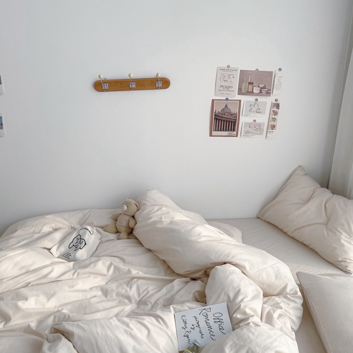 91家纺网 家纺一手货源 找家纺 安莱生活 2021新款全棉水洗棉四件套 米白