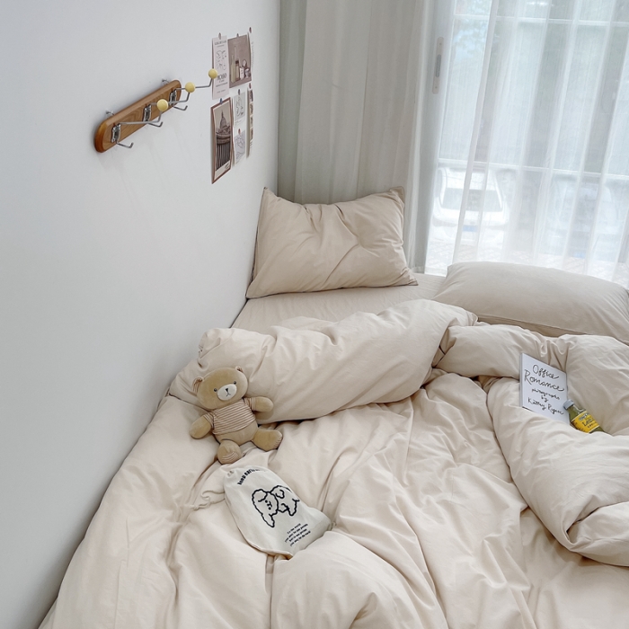 91家纺网 家纺一手货源 找家纺 安莱生活 2021新款全棉水洗棉四件套 米白