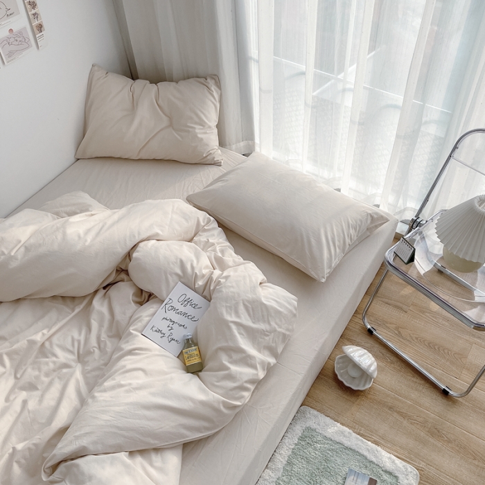 91家纺网 家纺一手货源 找家纺 安莱生活 2021新款全棉水洗棉四件套 米白