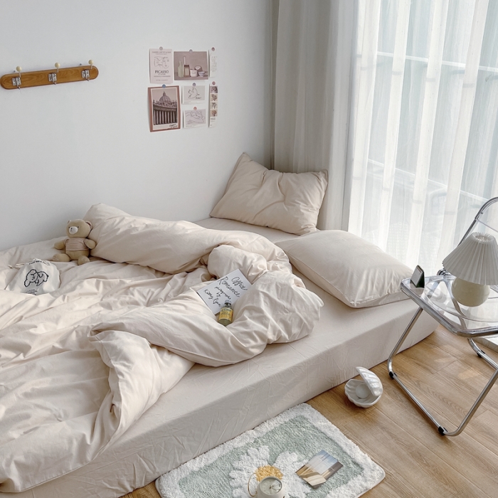 91家纺网 家纺一手货源 找家纺 安莱生活 2021新款全棉水洗棉四件套 米白