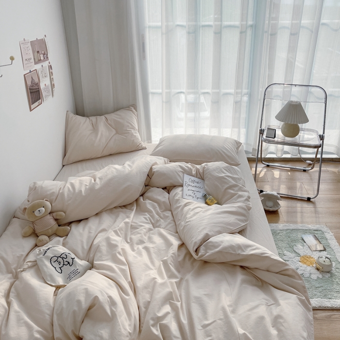 91家纺网 家纺一手货源 找家纺 安莱生活 2021新款全棉水洗棉四件套 米白