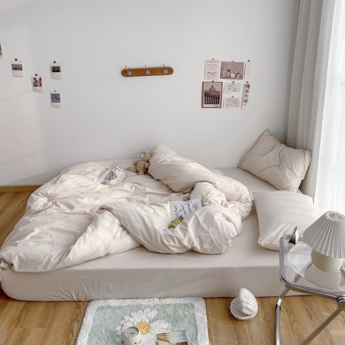 91家纺网 家纺一手货源 找家纺 安莱生活 2021新款全棉水洗棉四件套 米白