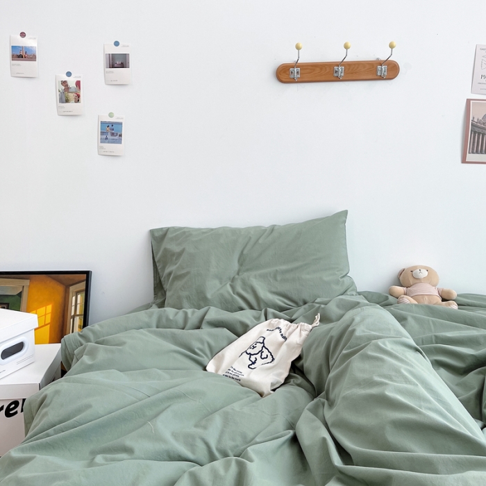 91家纺网 家纺一手货源 找家纺 安莱生活 2021新款全棉水洗棉四件套 抹茶