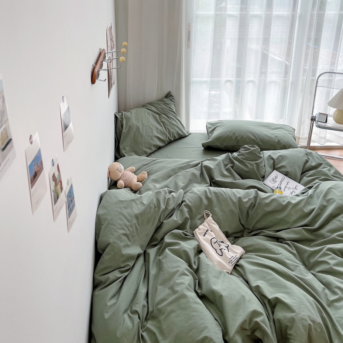 91家纺网 家纺一手货源 找家纺 安莱生活 2021新款全棉水洗棉四件套 抹茶