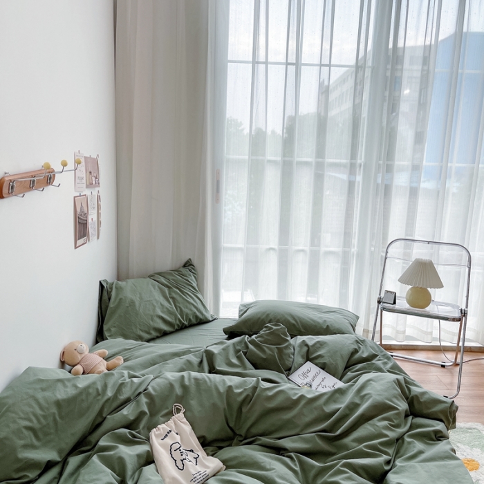 91家纺网 家纺一手货源 找家纺 安莱生活 2021新款全棉水洗棉四件套 抹茶