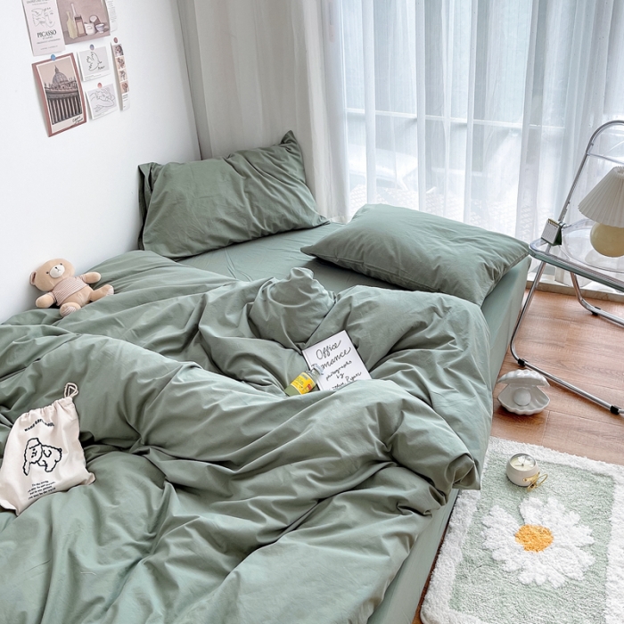 91家纺网 家纺一手货源 找家纺 安莱生活 2021新款全棉水洗棉四件套 抹茶