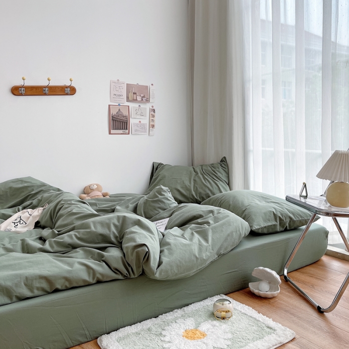 91家纺网 家纺一手货源 找家纺 安莱生活 2021新款全棉水洗棉四件套 抹茶