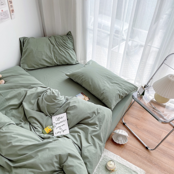 91家纺网 家纺一手货源 找家纺 安莱生活 2021新款全棉水洗棉四件套 抹茶