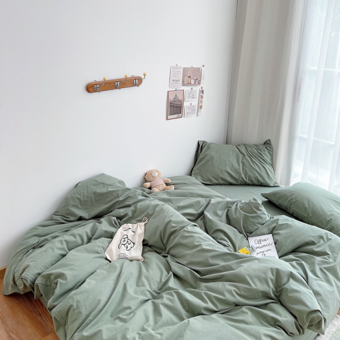 91家纺网 家纺一手货源 找家纺 安莱生活 2021新款全棉水洗棉四件套 抹茶