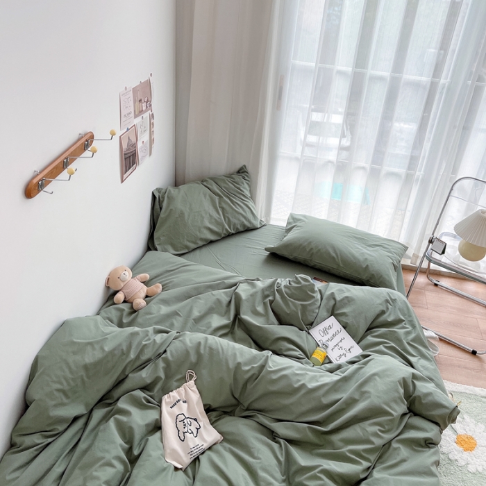 91家纺网 家纺一手货源 找家纺 安莱生活 2021新款全棉水洗棉四件套 抹茶