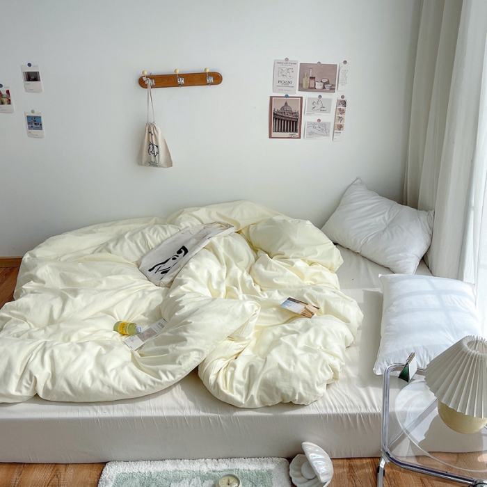 91家纺网 家纺一手货源 找家纺 安莱生活 2021新款全棉水洗棉四件套 奶黄