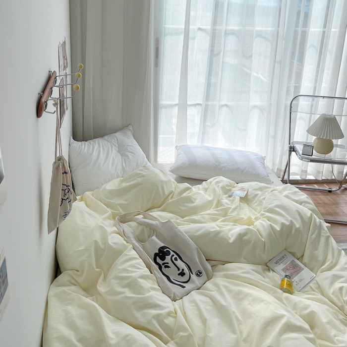 91家纺网 家纺一手货源 找家纺 安莱生活 2021新款全棉水洗棉四件套 奶黄