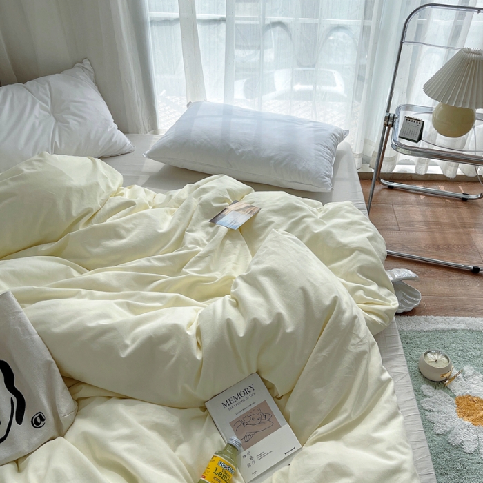 91家纺网 家纺一手货源 找家纺 安莱生活 2021新款全棉水洗棉四件套 奶黄