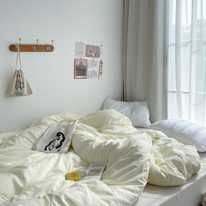 91家纺网 家纺一手货源 找家纺 安莱生活 2021新款全棉水洗棉四件套 奶黄