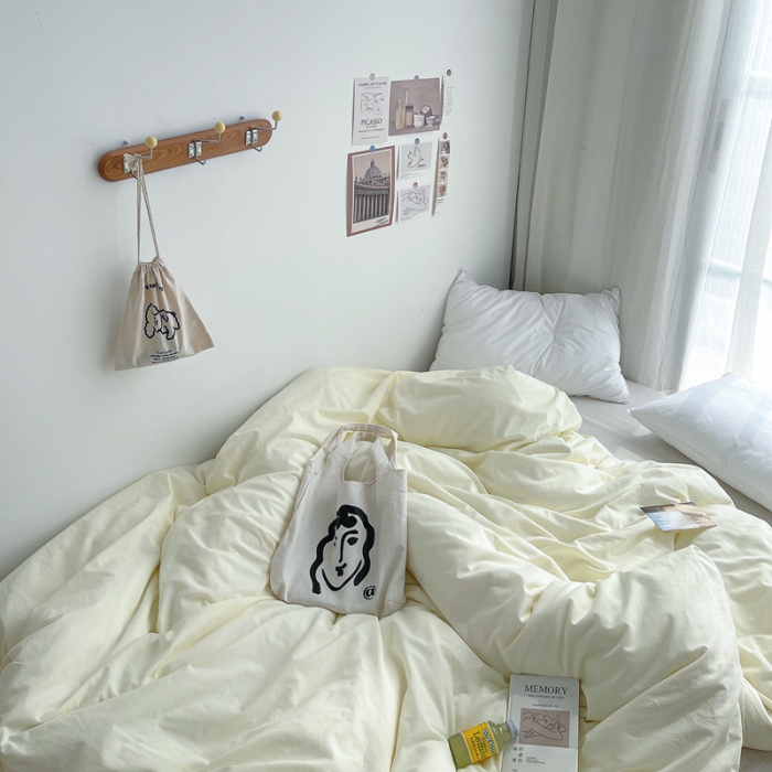 91家纺网 家纺一手货源 找家纺 安莱生活 2021新款全棉水洗棉四件套 奶黄