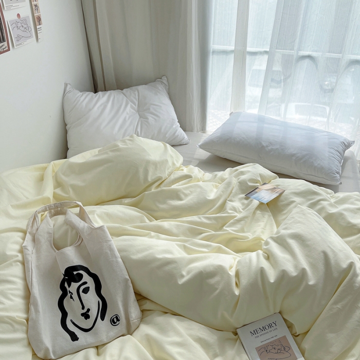 91家纺网 家纺一手货源 找家纺 安莱生活 2021新款全棉水洗棉四件套 奶黄