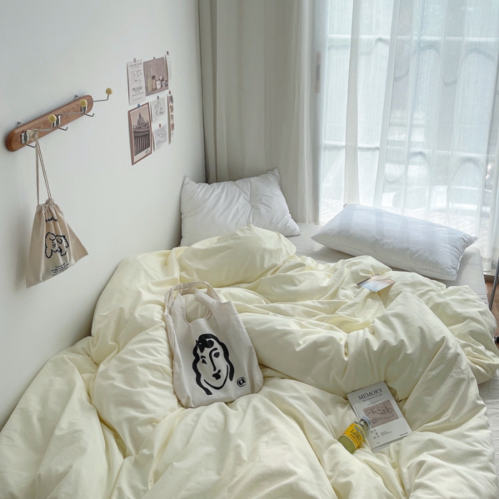 91家纺网 家纺一手货源 找家纺 安莱生活 2021新款全棉水洗棉四件套 奶黄