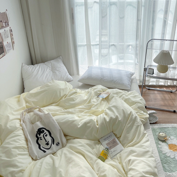 91家纺网 家纺一手货源 找家纺 安莱生活 2021新款全棉水洗棉四件套 奶黄