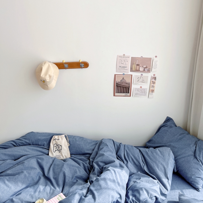 91家纺网 家纺一手货源 找家纺 安莱生活 2021新款全棉水洗棉四件套 牛仔蓝