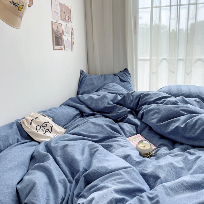 91家纺网 家纺一手货源 找家纺 安莱生活 2021新款全棉水洗棉四件套 牛仔蓝