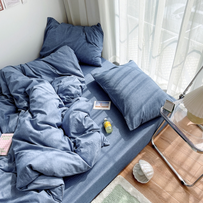 91家纺网 家纺一手货源 找家纺 安莱生活 2021新款全棉水洗棉四件套 牛仔蓝