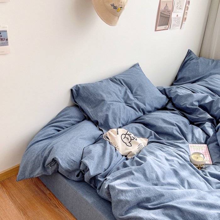 91家纺网 家纺一手货源 找家纺 安莱生活 2021新款全棉水洗棉四件套 牛仔蓝