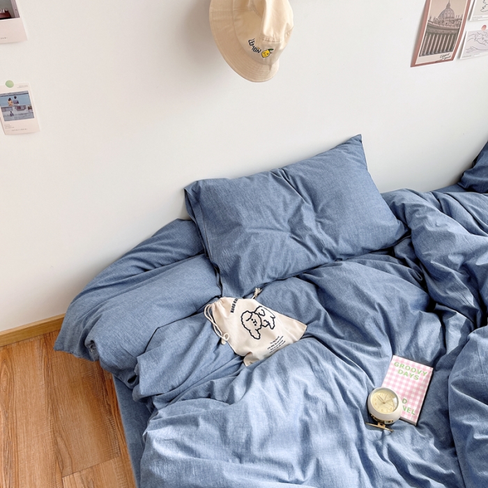 91家纺网 家纺一手货源 找家纺 安莱生活 2021新款全棉水洗棉四件套 牛仔蓝