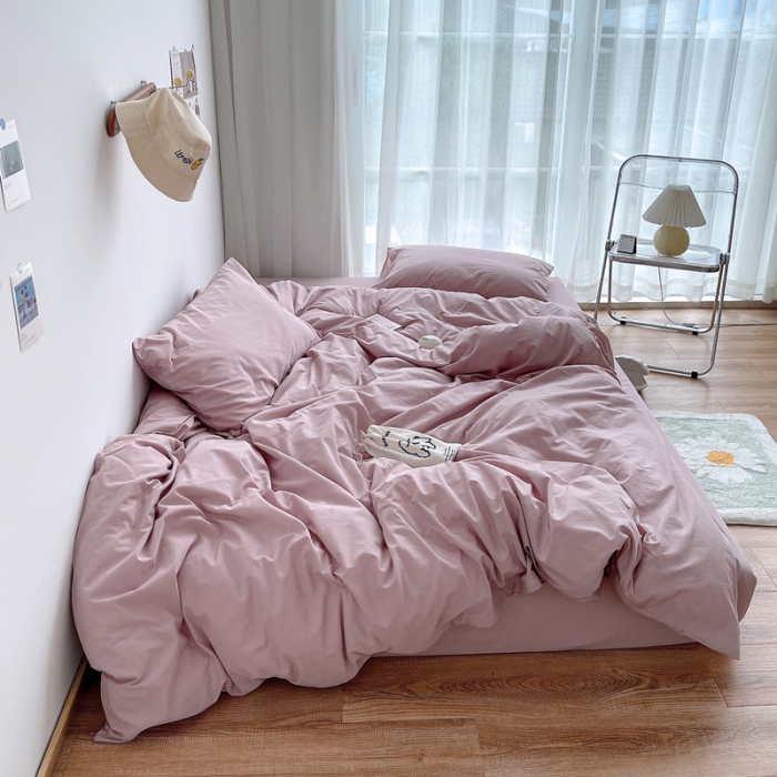 91家纺网 家纺一手货源 找家纺 安莱生活 2021新款全棉水洗棉四件套 藕粉