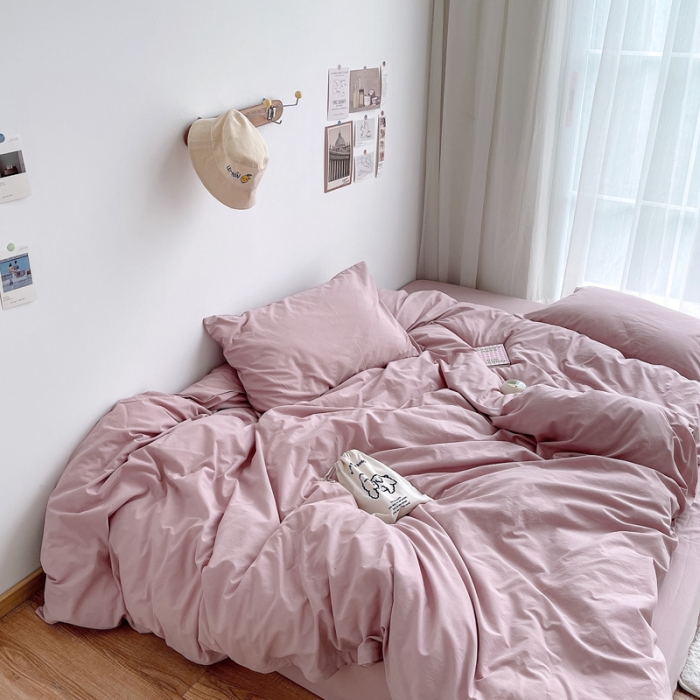 91家纺网 家纺一手货源 找家纺 安莱生活 2021新款全棉水洗棉四件套 藕粉