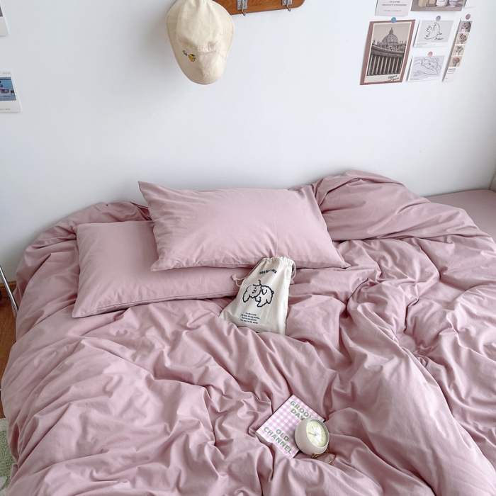 91家纺网 家纺一手货源 找家纺 安莱生活 2021新款全棉水洗棉四件套 藕粉