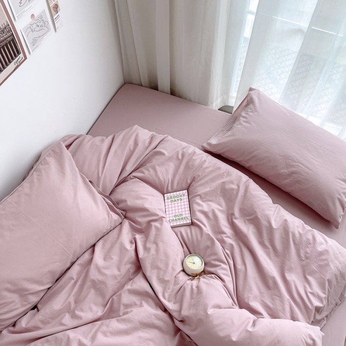 91家纺网 家纺一手货源 找家纺 安莱生活 2021新款全棉水洗棉四件套 藕粉