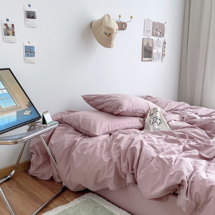 91家纺网 家纺一手货源 找家纺 安莱生活 2021新款全棉水洗棉四件套 藕粉