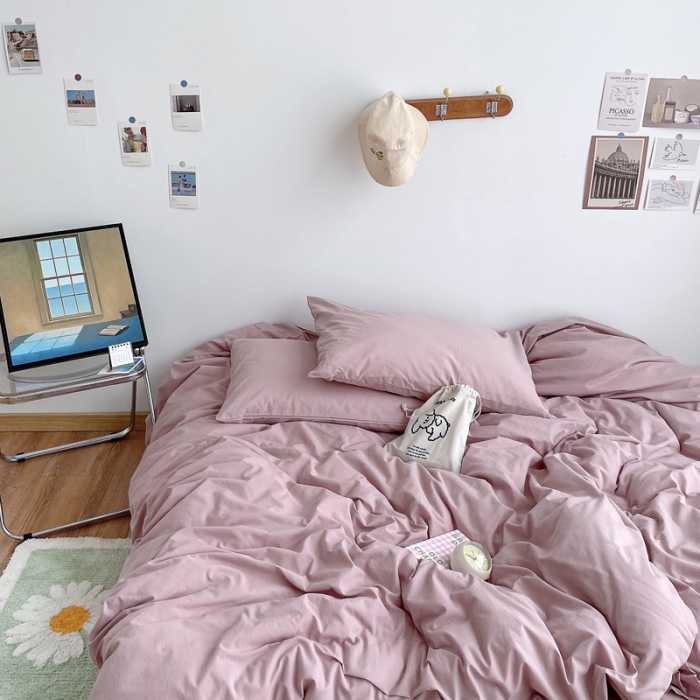 91家纺网 家纺一手货源 找家纺 安莱生活 2021新款全棉水洗棉四件套 藕粉