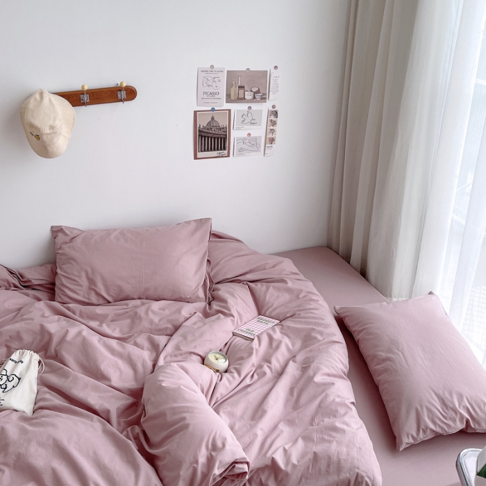 91家纺网 家纺一手货源 找家纺 安莱生活 2021新款全棉水洗棉四件套 藕粉