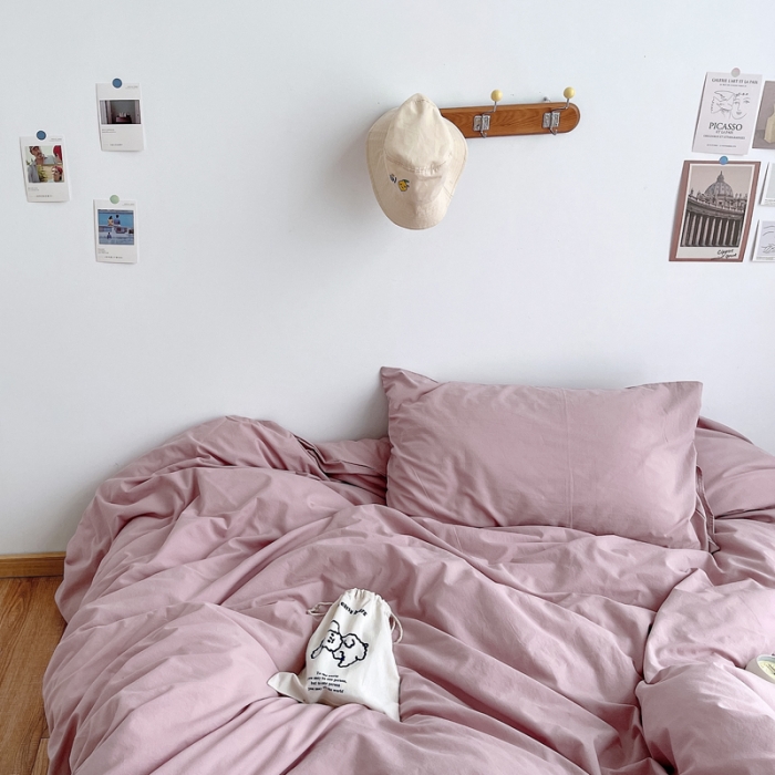 91家纺网 家纺一手货源 找家纺 安莱生活 2021新款全棉水洗棉四件套 藕粉