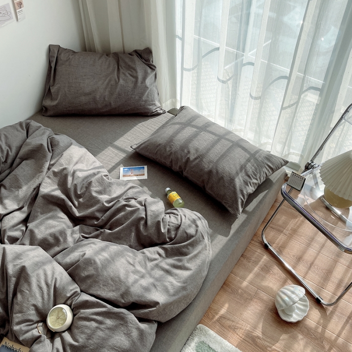 91家纺网 家纺一手货源 找家纺 安莱生活 2021新款全棉水洗棉四件套 浅灰