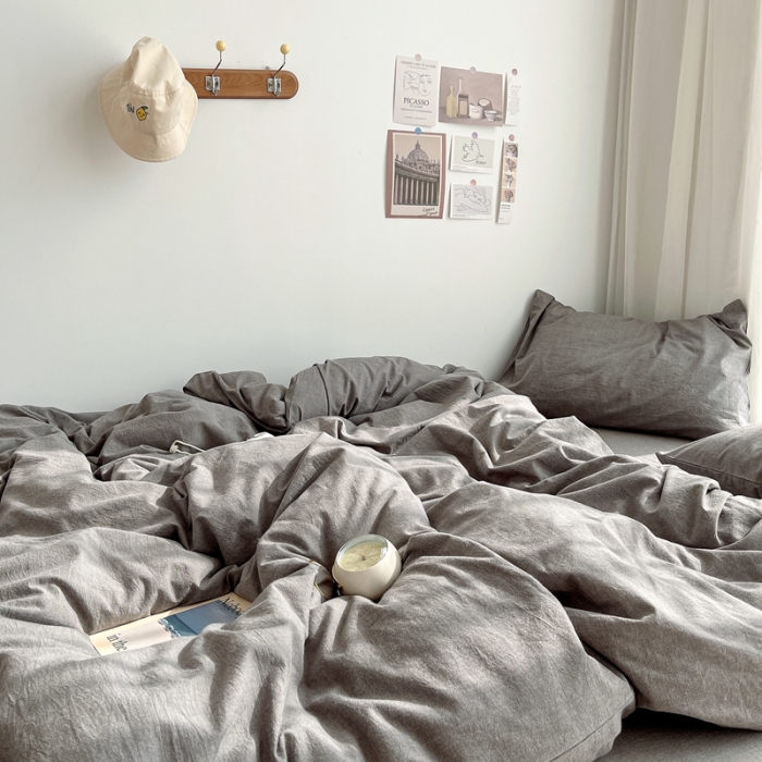 91家纺网 家纺一手货源 找家纺 安莱生活 2021新款全棉水洗棉四件套 浅灰