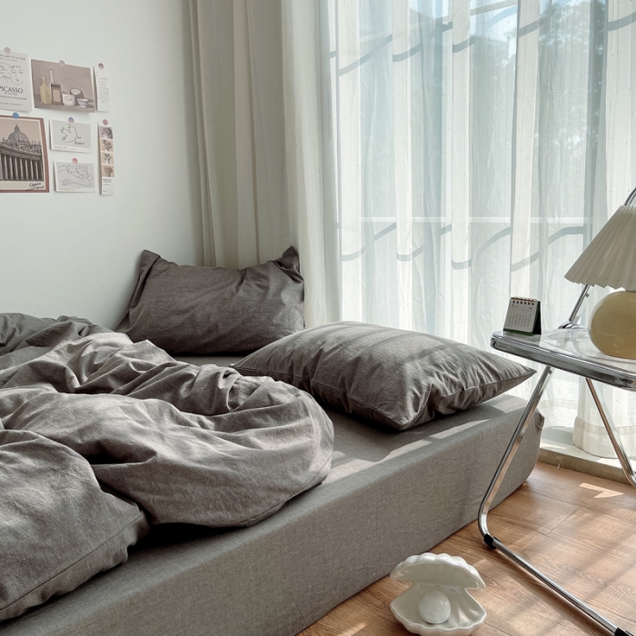 91家纺网 家纺一手货源 找家纺 安莱生活 2021新款全棉水洗棉四件套 浅灰