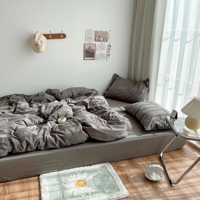 91家纺网 家纺一手货源 找家纺 安莱生活 2021新款全棉水洗棉四件套 浅灰