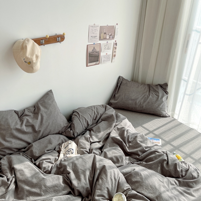 91家纺网 家纺一手货源 找家纺 安莱生活 2021新款全棉水洗棉四件套 浅灰