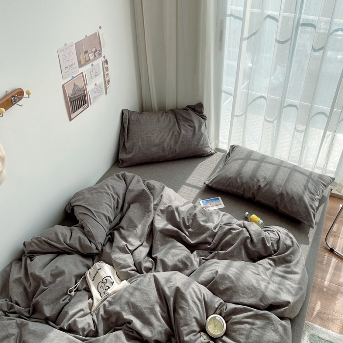 91家纺网 家纺一手货源 找家纺 安莱生活 2021新款全棉水洗棉四件套 浅灰