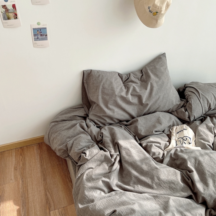 91家纺网 家纺一手货源 找家纺 安莱生活 2021新款全棉水洗棉四件套 浅灰