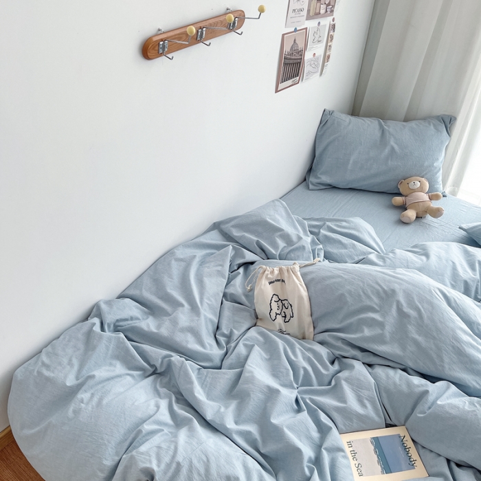 91家纺网 家纺一手货源 找家纺 安莱生活 2021新款全棉水洗棉四件套 浅蓝